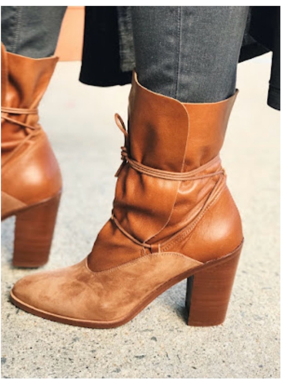 INTENTIONALLY BLANK Brown Leather Block Heel Ankle Boots Size 41 Made in Spain